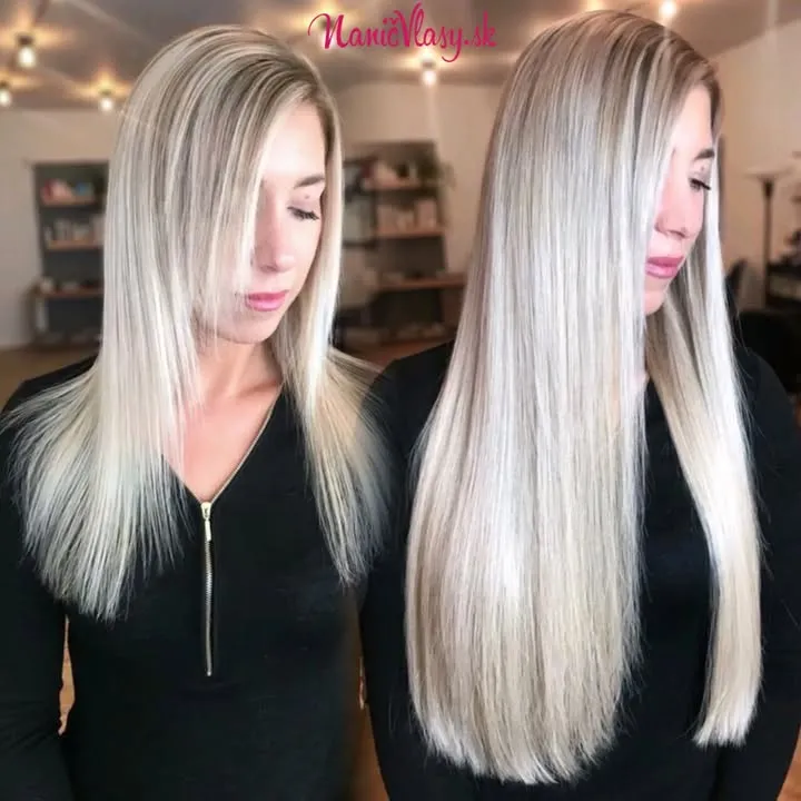 S clip in sadou Seamless v dĺžke 55cm a odtieni #111 platinová blond dosiahneš takéto dokonalé predlžko a zahustenie vla...