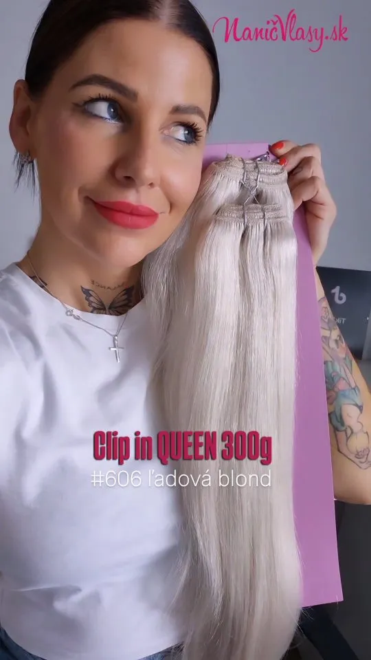 👑 Extra hustá clip in sada Queen v odtieni ľadová blond #606 – okamžitá dĺžka, objem a kráľovský look z www.nanicvlasy.s...