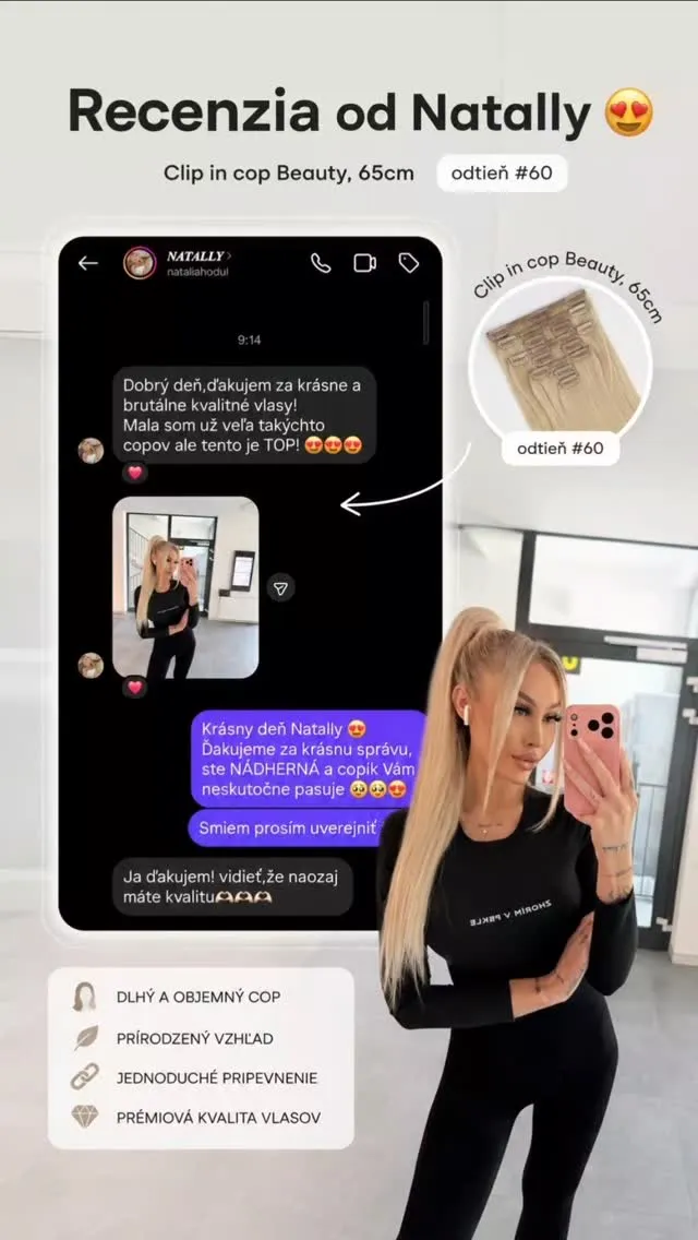 Krásna a spokojná zákazníčka @nataliahodul s clip in copom Beauty, 65cm, #60 najsvetlejšia blond 🤍🤍🤍 Ďakujeme za recenzi...