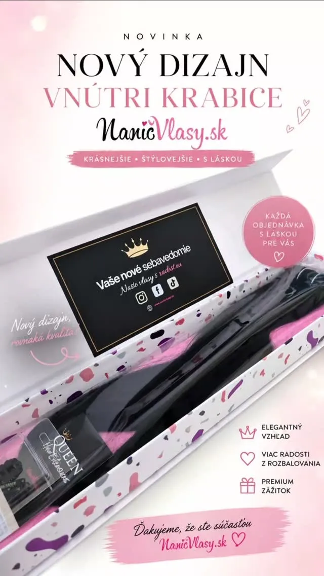Nový dizajn vo vnútri krabice 📦💕 Rovnaká kvalita, ešte krajší zážitok 👑✨ Čo naň hovoríte? 😍 #nanicvlasysk #vlasy #nanic...