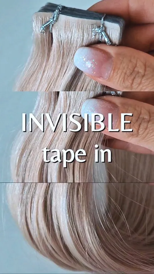 Invisible tape in, alebo neviditeľné predĺženie a zahustenie vlasov pomocou pások 🥰👑🤗🤍 Celé pásky sú z vonkajšej strany...