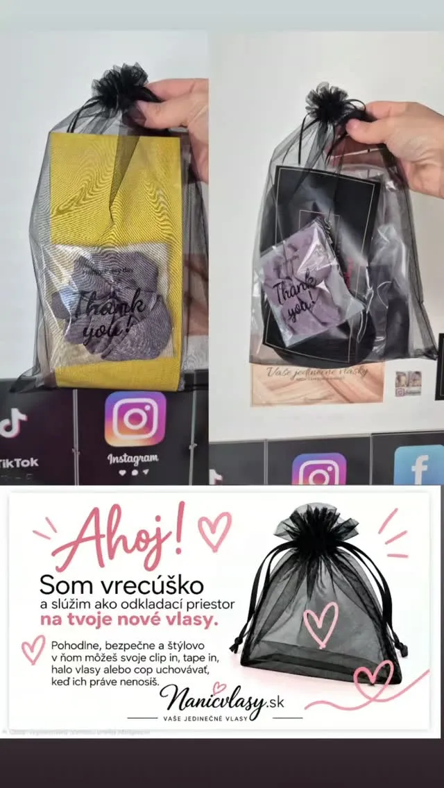 Malý detail, ktorý poteší 🤍 Každé vaše nové vlasy od nás dostanú aj svoje vlastné vrecúško 💰 Pohodlne, bezpečne a štýlov...