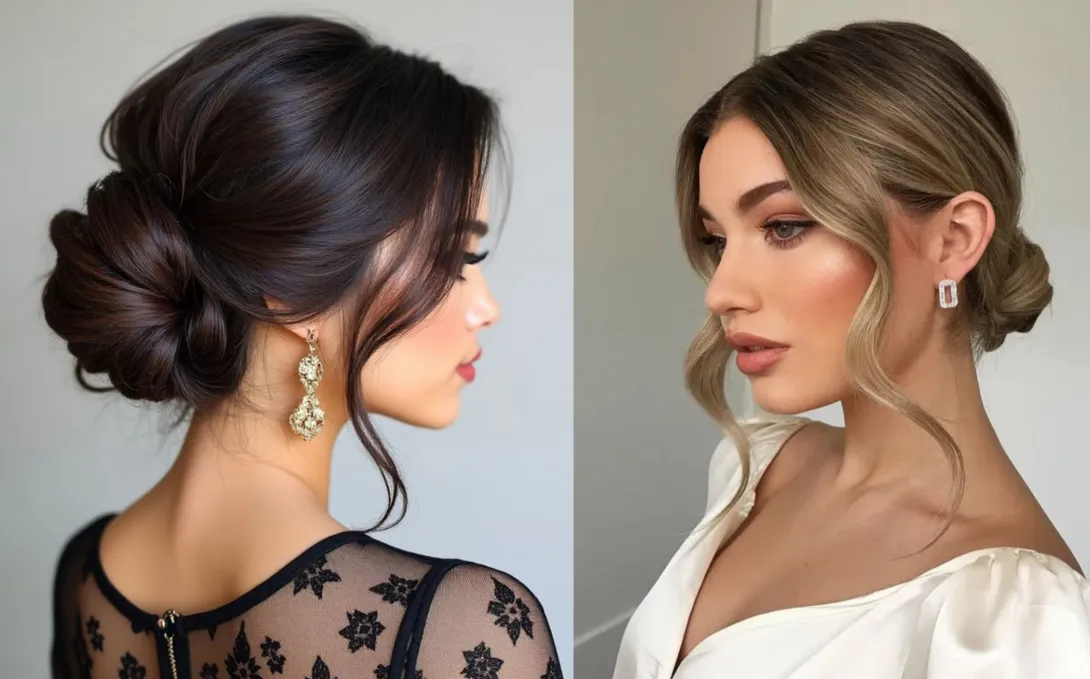 Elegantné nízke drdoly s jemnými prameňmi okolo tváre